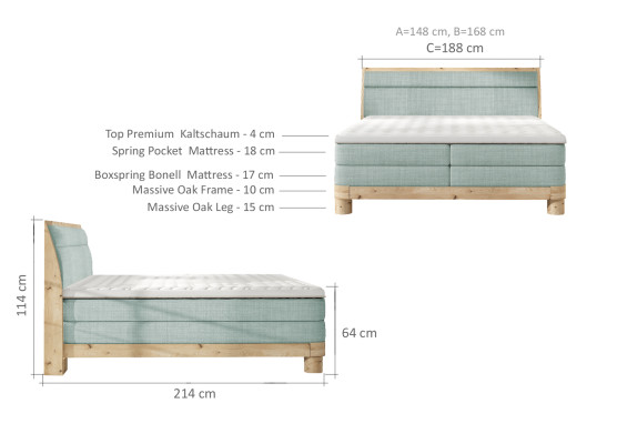Oak Real wood Bed Box Spring Beds Solid Double Wood Upholstery Design
