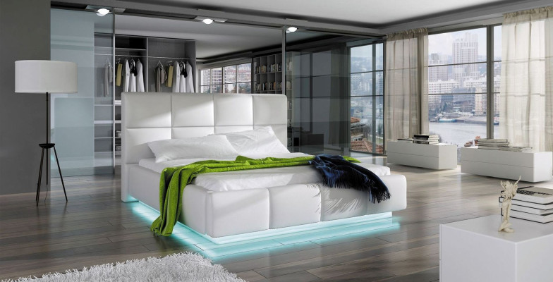 Designer Upholstered bed Bed Beds Leather bed Double bed Marriage bed with LED Light fixture