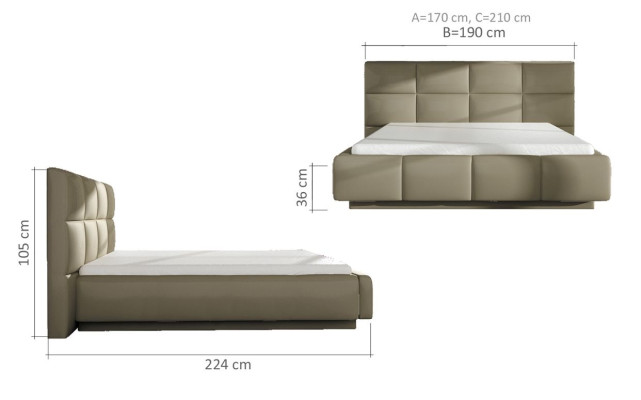 Designer Upholstered bed Bed Beds Leather bed Double bed Marriage bed with LED Light fixture