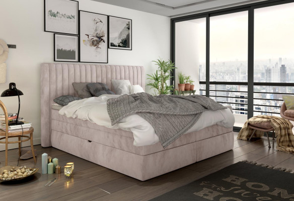 Box spring bed 180x200cm double hotel beds textile bedroom bed upholstery new