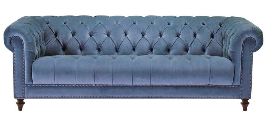 HellBlue Three Seater Fabric Chesterfield Design Couches Upholstery Sofas Original new