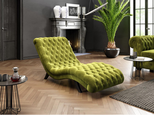 Lounge Sofa Chesterfield Couch Sofa Lounger Wood Metal Chaise Longue Relaxation Lounger