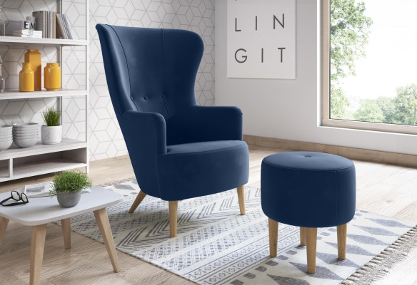 Armchair Stool Side Designer Modern Set Suite Upholstery Relax TV 2-piece.