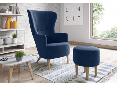 Armchair Stool Side Designer Modern Set Suite Upholstery Relax TV 2-piece.