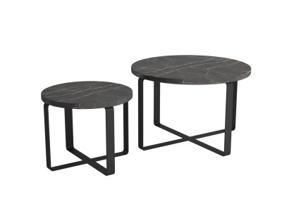 2x Coffee Side Tables stainless steel Black Round Furniture Modern Design Set