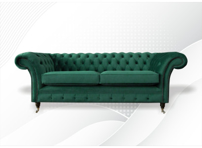 Chesterfield 3 Seater Green Living room Modern Design Couches Sofa Original Textile