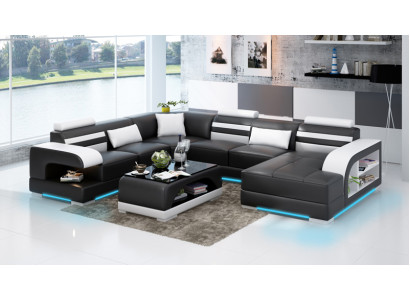 Leather sofa Couch Living landscape Corner sofa Corner Suite Design Modern Sofa + USB new