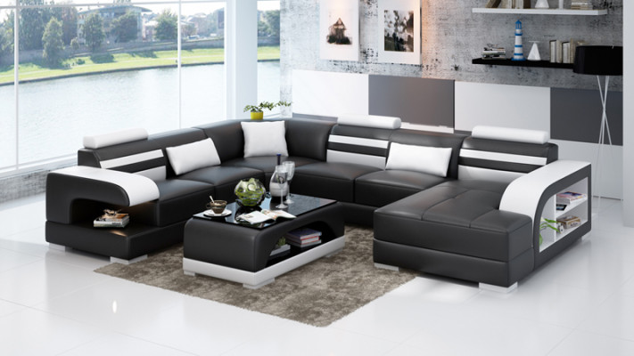 Leather sofa Couch Living landscape Corner sofa Corner Suite Design Modern Sofa + USB new