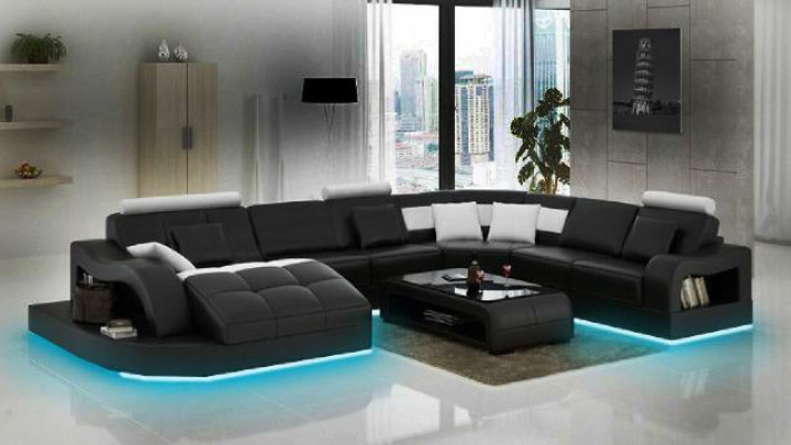 Designer Corner sofa with Lounger Couch Sofa Living landscape Leather sofa U-shape with USB