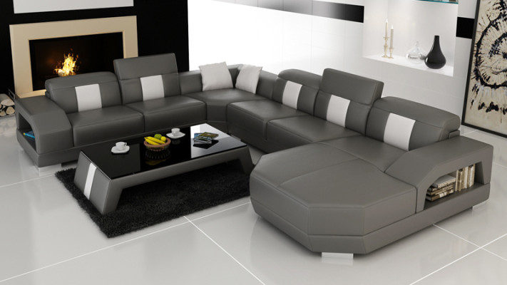 Leather sofa Couch Living landscape Corner sofa Eck Suite Design Modern Sofa R7003 new