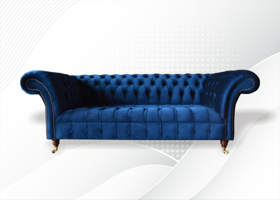 Chesterfield 3 Seater Blue Design Couches Upholstery Sofas Velvet fabric Textile Luxury
