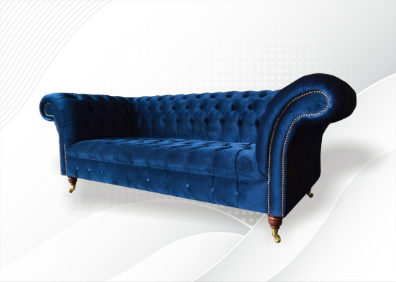 Chesterfield 3 Seater Blue Design Couches Upholstery Sofas Velvet fabric Textile Luxury