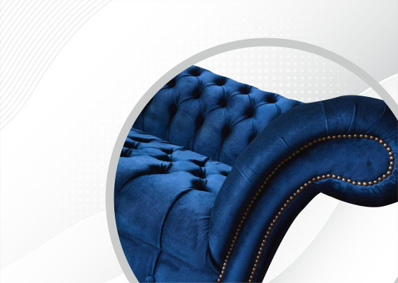 Chesterfield 3 Seater Blue Design Couches Upholstery Sofas Velvet fabric Textile Luxury