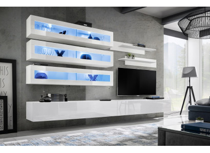 Suite 7-piece living room set designer style wall unit TV lowboard 2x wall shelves