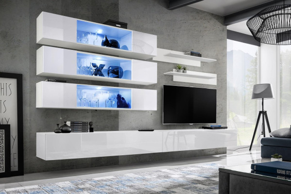 Designer set 7 pieces. Wall unit Luxury wall cabinet Living room Wooden furniture Furnishings