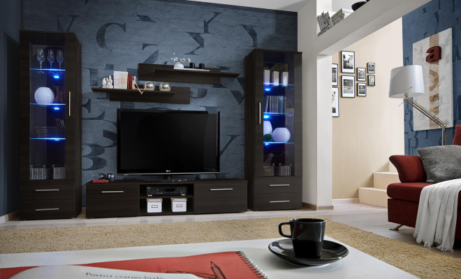 Luxury Black Wall unit High Gloss TV Lowboard Sideboard Chest of drawers Lowboard Display case