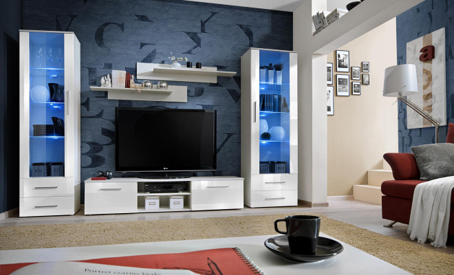 Living room Wall unit TV cabinet Lowboard Wood Furnishings White Furniture Display case new Modern