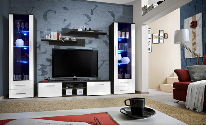 Wall unit Set Luxury Furniture Living room Wood Furnishings Modern Display case new