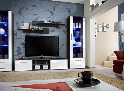 Wall unit Set Luxury Furniture Living room Wood Furnishings Modern Display case new