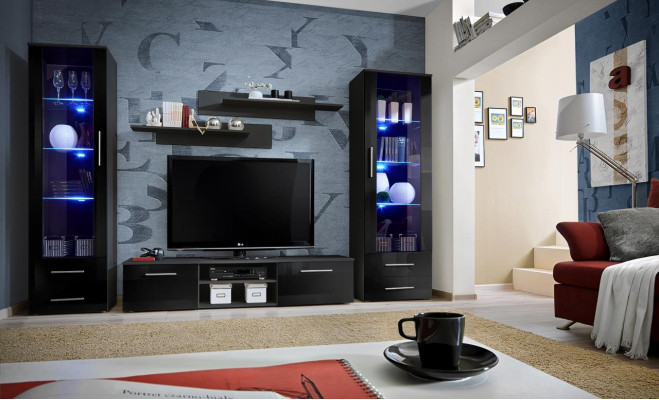 Living room Wall unit Set 5 pcs TV Stand Modern Display case Wood Möbe Luxus new