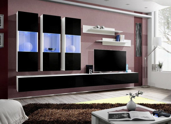 Living room Modern Wall unit Designer wooden furniture TV stand Luxury hanging display case
