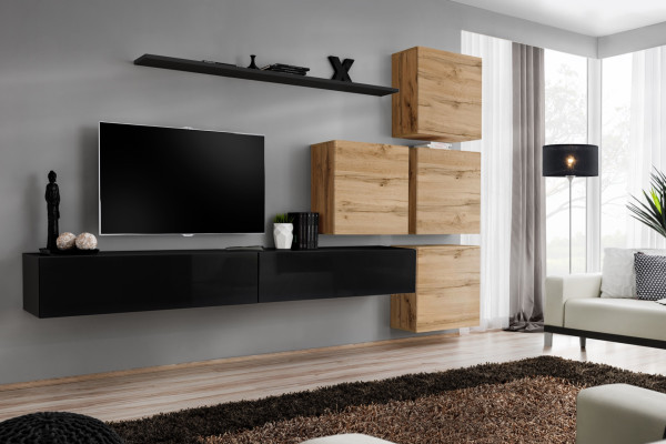Set 7 pieces Wall unit Living room TV lowboard Wood Luxury Suite Group wall cabinet