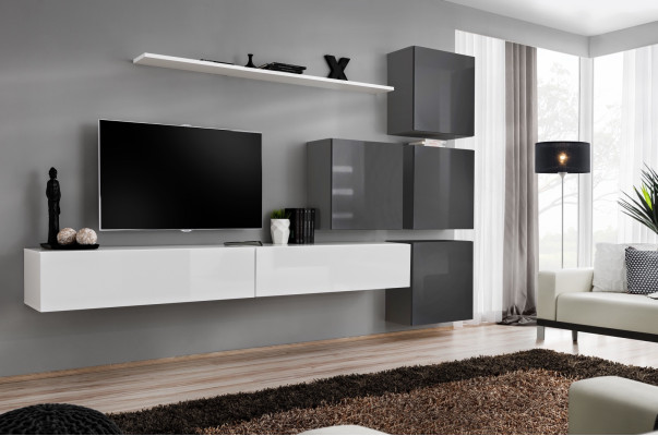 White TV Lowboard Wood Furniture Suite Complete Wall unit Living room Set Modern