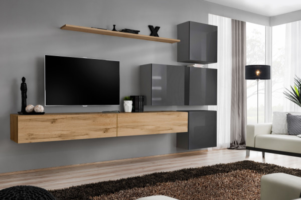Luxury Wood Suite TV Lowboard Wood Living room Wall unit Wall Shelf Design