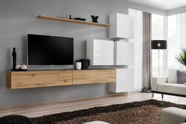 Wall unit Brown Living room Wood Modern Furniture Suite Luxury Complete wall cabinet