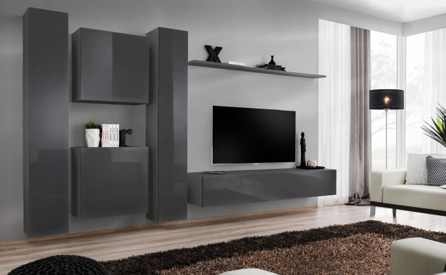 Designer Wall unit Gray Luxury Living room furniture Complete e Sideboard Furniture