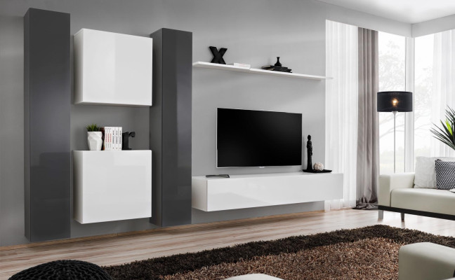 Living room furniture White Wall unit Designer Furniture Complete e Set 6pcs new