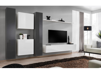 Living room furniture White Wall unit Designer Furniture Complete e Set 6pcs new