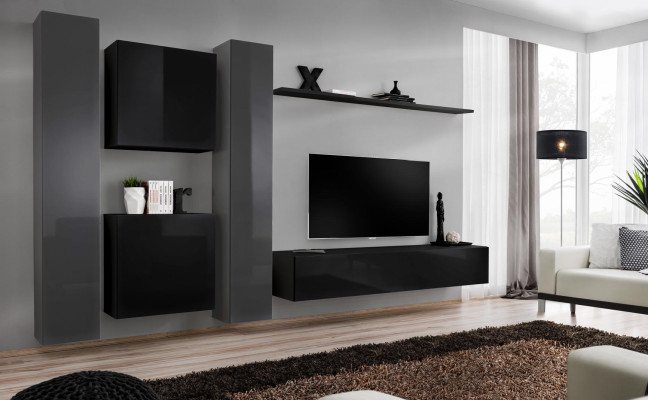 Designer Black Living room furniture new Wall unit TV Lowboard Set Furniture Sideboard
