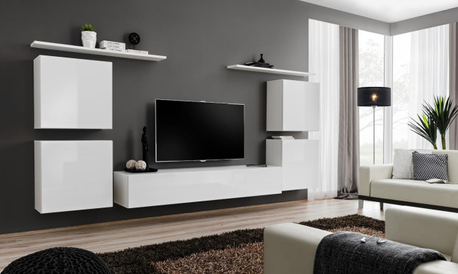 Complete Set 7pcs White Wall unit Living room Luxury Furnishings Modern TV Stand