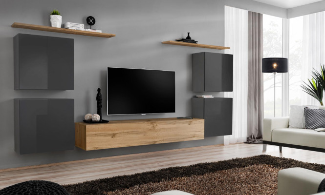 Luxury Wall unit Complete 7-piece Designer Wall shelf Living room Brown TV lowboard