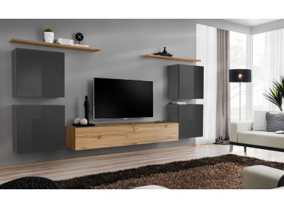 Luxury Wall unit Complete 7-piece Designer Wall shelf Living room Brown TV lowboard