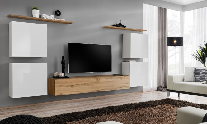 Suite Set 7-piece luxury new Wall unit Brown TV stand wall cabinet Wood