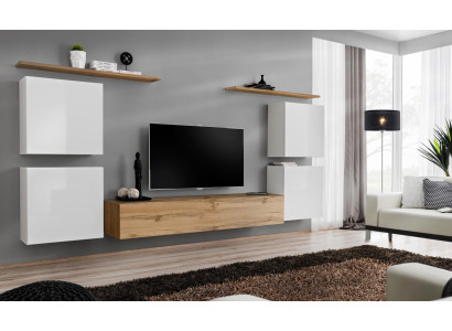 Suite Set 7-piece luxury new Wall unit Brown TV stand wall cabinet Wood