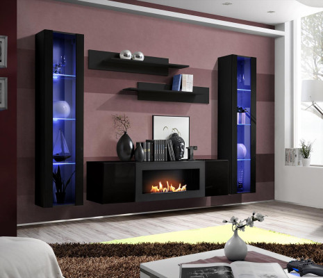 Complete Set 5pcs Luxury Wall unit Black Designer Hanging Display case Wood Furniture