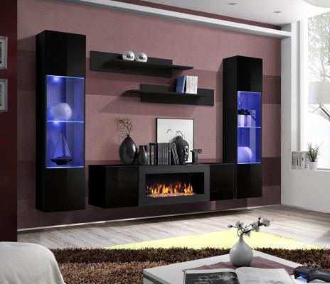 Designer Black Wall unit Wooden furniture Hanging Display case Luxury Sideboard Wall Shelves
