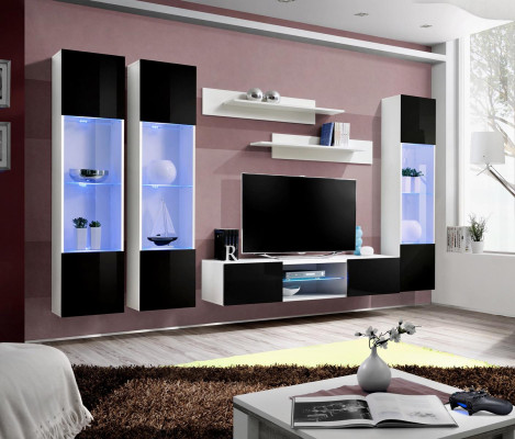 Wall unit TV lowboard sideboard hanging display case Wood White luxury living room