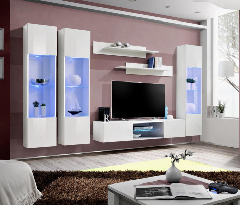 Modern Wall unit White Style Designer TV Stand Hanging Display case Luxury Living room