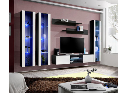 Luxury Complete High Gloss Wall unit Hanging Display case Wood Furnishings Living room