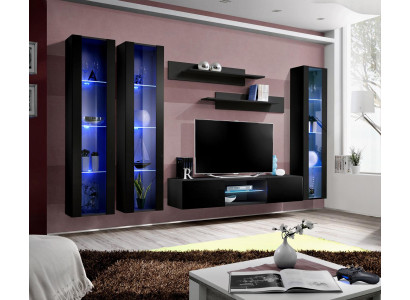 Luxury Black Wall unit Hanging Display case Designer Living room Wood Furniture Furnishings