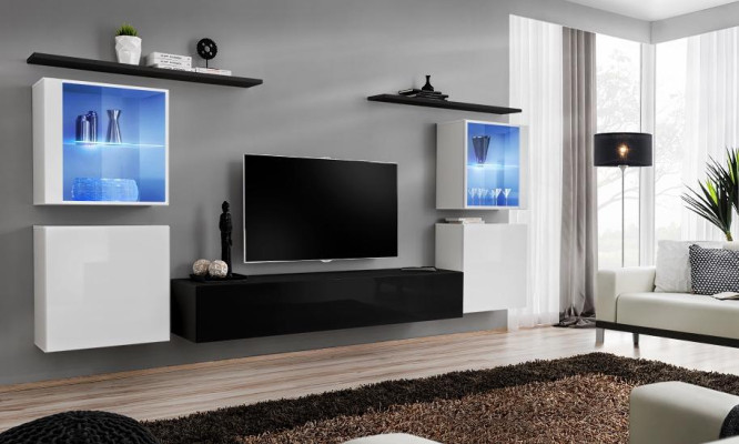 Wooden furniture Black Wall unit Living room Wall shelves Luxury Furnishings Wardrobe new