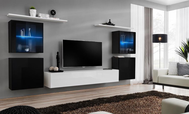 Wall unit White Wall Shelves TV Stand Complete Sideboard High Gloss Furnishings
