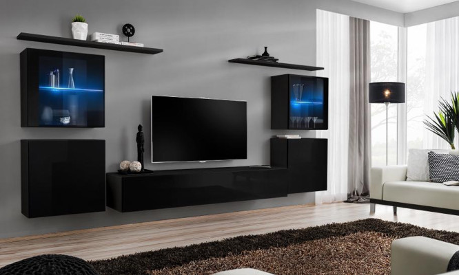 Black Wall unit Living room furniture Luxury Wall Wardrobe Complete Designer new