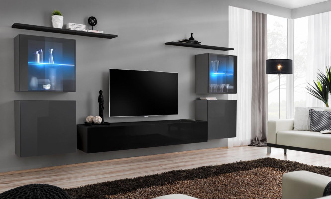 Modern Wall Wardrobe Living room Wall Shelves Sideboard TV Stand Designer Set 7pcs