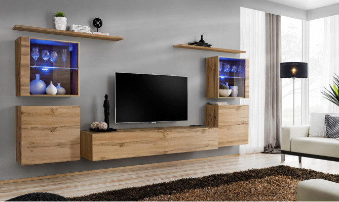 Wall unit luxury set 7 pieces. Living room Wall Wardrobe Wall shelves Wood Furniture Group