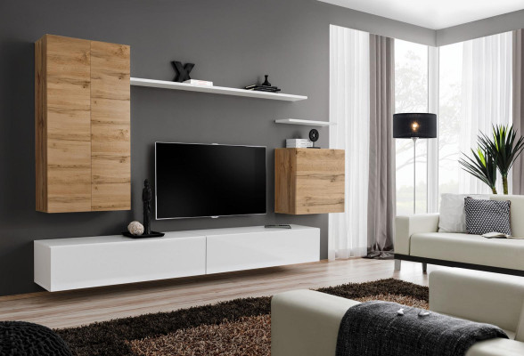 Wall unit TV Lowboard Set Design Wall Shelf Living room Wood Hanging Wardrobe Furniture